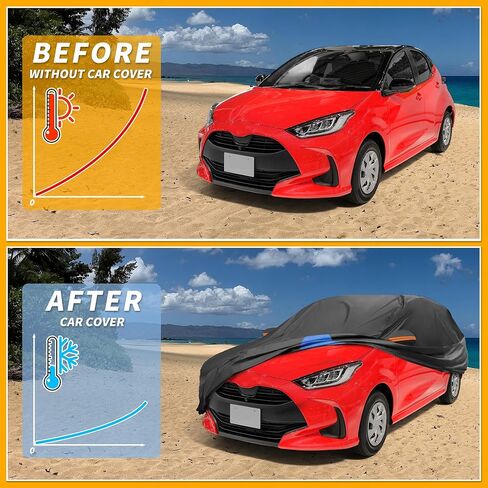 All-Weather Waterproof Car Cover - UV-Resistant Outdoor Full Exterior Protection for Toyota Yaris 210D-PU Black Blue with Right Side Zipper in Kuwait