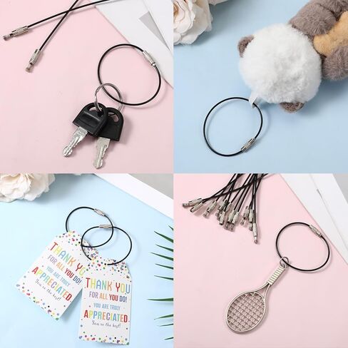 50PCS Black Stainless Steel Wire Keychains Cable, Nylon Coated Stainless Steel Key Ring Heavy Duty Luggage Tags Loops 1.5mm Cable Key Rings for Luggage Tag Loops, Keys, ID Tags in Kuwait
