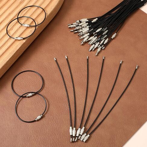 50PCS Black Stainless Steel Wire Keychains Cable, Nylon Coated Stainless Steel Key Ring Heavy Duty Luggage Tags Loops 1.5mm Cable Key Rings for Luggage Tag Loops, Keys, ID Tags in Kuwait