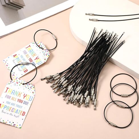 50PCS Black Stainless Steel Wire Keychains Cable, Nylon Coated Stainless Steel Key Ring Heavy Duty Luggage Tags Loops 1.5mm Cable Key Rings for Luggage Tag Loops, Keys, ID Tags in Kuwait