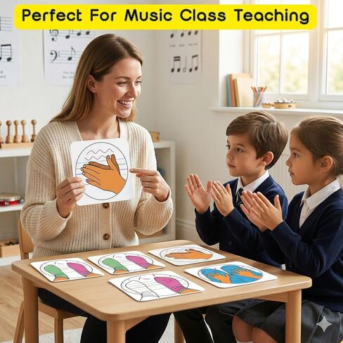 96-Pack Body Percussion Cards, 6-Inch Laminated Square Cards, 24 Movement Designs for Music Education, Classroom & Group Activities in Kuwait
