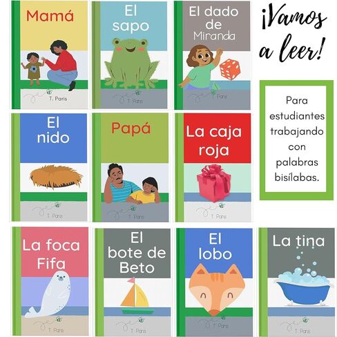 مجموعة كتب إسبانية قابلة للفك – Palabras Bisílabas | قراء الصوتيات الأسبانية المبكرة لرياض الأطفال والصف الأول | الوحدة 2 | مجموعة من 10 كتب in Kuwait