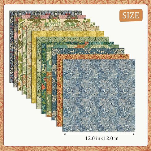 Vintage Floral Scrapbook Paper Pad 12x12 Inch - 24 Sheets Double-Sided William Morris Patterned Craft Paper, Art Style Flower Patterns for Albums,Junk Journaling, Card Making, DIY Crafts, Photo Albums in Kuwait
