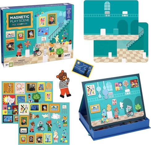Petit Collage: My Museum Magnetic Play Scene - Fill The Museum with Iconic Art Pieces and Take Your Animal Friends on a Tour- Includes 2 Play Scenes and Over 40 Play Pieces - Great Travel Activity in Saudi Arabia