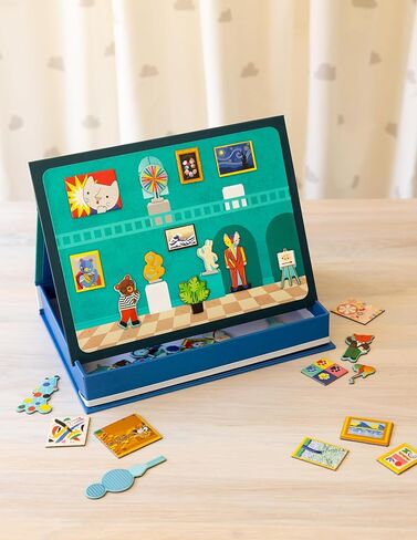 Petit Collage: My Museum Magnetic Play Scene - Fill The Museum with Iconic Art Pieces and Take Your Animal Friends on a Tour- Includes 2 Play Scenes and Over 40 Play Pieces - Great Travel Activity in Saudi Arabia