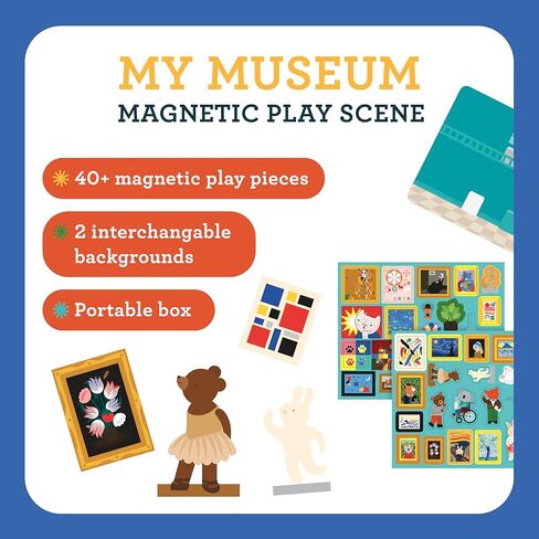 Petit Collage: My Museum Magnetic Play Scene - Fill The Museum with Iconic Art Pieces and Take Your Animal Friends on a Tour- Includes 2 Play Scenes and Over 40 Play Pieces - Great Travel Activity in Saudi Arabia