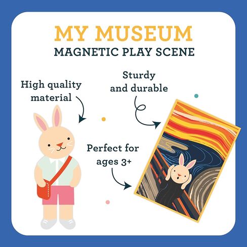 Petit Collage: My Museum Magnetic Play Scene - Fill The Museum with Iconic Art Pieces and Take Your Animal Friends on a Tour- Includes 2 Play Scenes and Over 40 Play Pieces - Great Travel Activity in Saudi Arabia