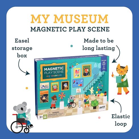 Petit Collage: My Museum Magnetic Play Scene - Fill The Museum with Iconic Art Pieces and Take Your Animal Friends on a Tour- Includes 2 Play Scenes and Over 40 Play Pieces - Great Travel Activity in Saudi Arabia