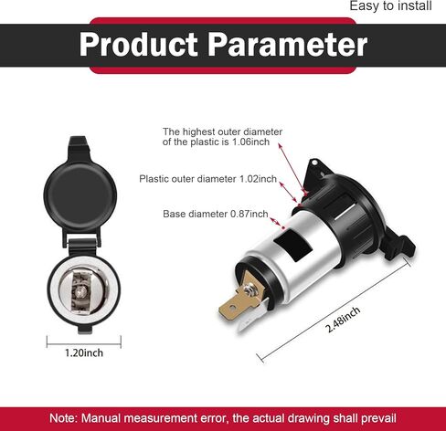 WZP Cigarette Lighter Socket, Waterproof Cigarette Lighter Plug for 0.98In-1.06In Hole, DC 12V Female Power Outlet Socket Replacement with 3.2Ft Line, Universal for Most Cars Motorcycle Boats RV in Saudi Arabia