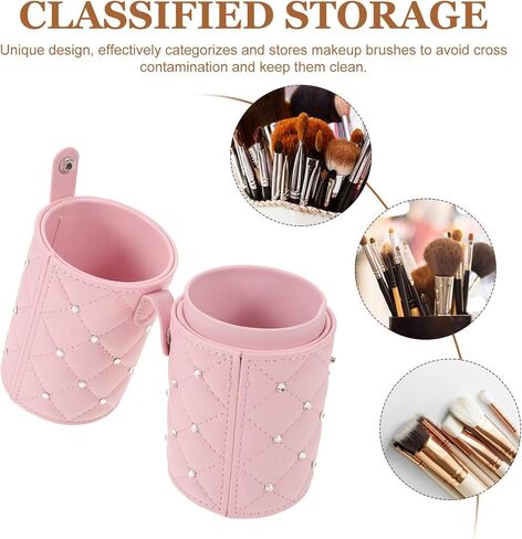 UKCOCO Rhinestone Makeup Brush Holder with Lid - Dustproof Cosmetic Brush Organizer for Vanity Desk - Portable Acrylic Cylinder Pen Cup for Travel and Home in Saudi Arabia