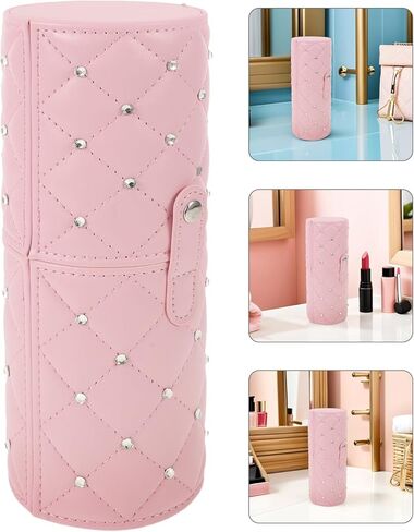 UKCOCO Rhinestone Makeup Brush Holder with Lid - Dustproof Cosmetic Brush Organizer for Vanity Desk - Portable Acrylic Cylinder Pen Cup for Travel and Home in Saudi Arabia