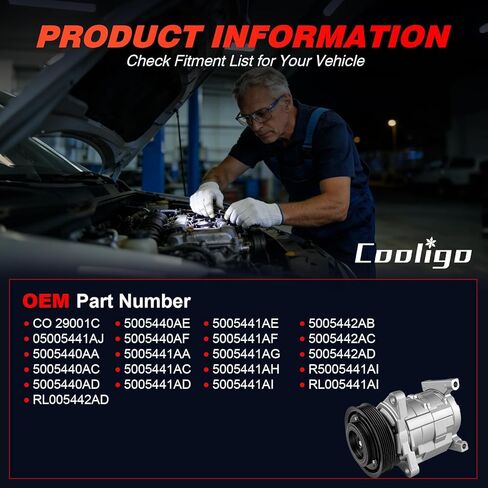 A/C Compressor with Clutch Fit for Chrysler Town & Country 2001-2007 3.3L 3.8L, for Dodge Caravan 2001-2007 3.3L 3.8L, for Chrysler Voyager 2001-2003,Replaces CO 29001C, 78374, 4710522 in Saudi Arabia