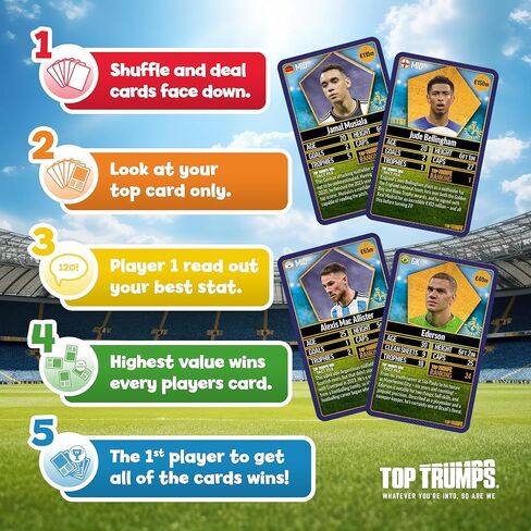 Top Trumps World Football Stars Top 200 Card Game 1 - Play with Lionel Messi, Sadio Mane, Mac Allister, Ederson and Jamal Musiala - Educational Gift for Ages 6+ in Kuwait