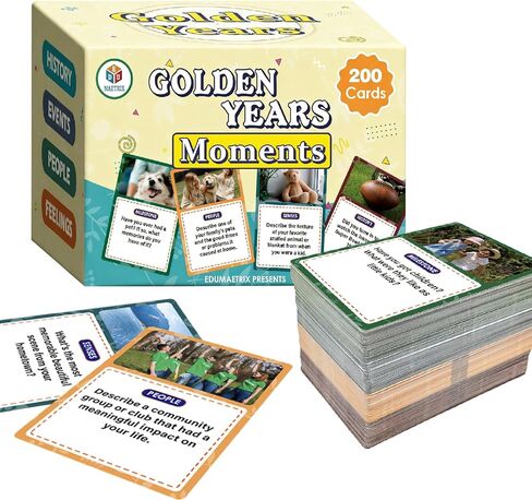 Golden Years Memories Card Game, 200 Conversation Cards for Seniors, Alzheimer Reminiscence Therapy Activities, Memory and Dementia Support (Large Font, 3.5" X 5") in Saudi Arabia