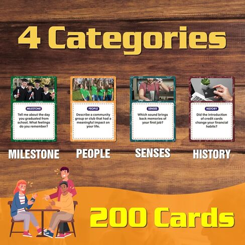 Golden Years Memories Card Game, 200 Conversation Cards for Seniors, Alzheimer Reminiscence Therapy Activities, Memory and Dementia Support (Large Font, 3.5" X 5") in Saudi Arabia