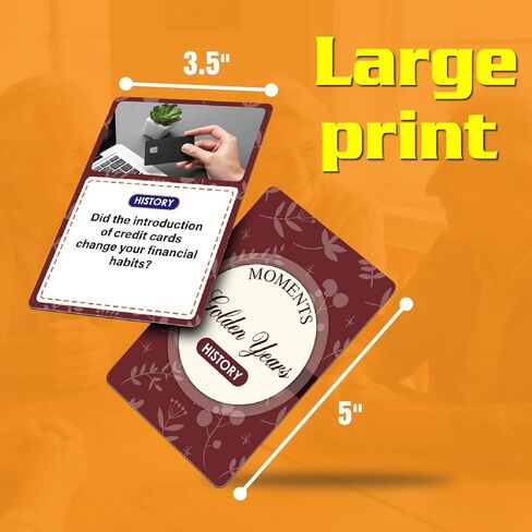 Golden Years Memories Card Game, 200 Conversation Cards for Seniors, Alzheimer Reminiscence Therapy Activities, Memory and Dementia Support (Large Font, 3.5" X 5") in Saudi Arabia