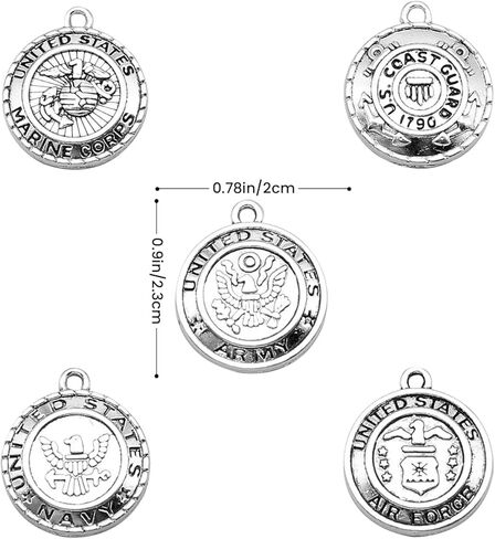 50PCS Handmade Emblem Charms - Silver Alloy Military Pendant Medallions for DIY Tags, Keychains Patriot Crafts (Navy Army Air Force Coast Guard Collection) in Saudi Arabia