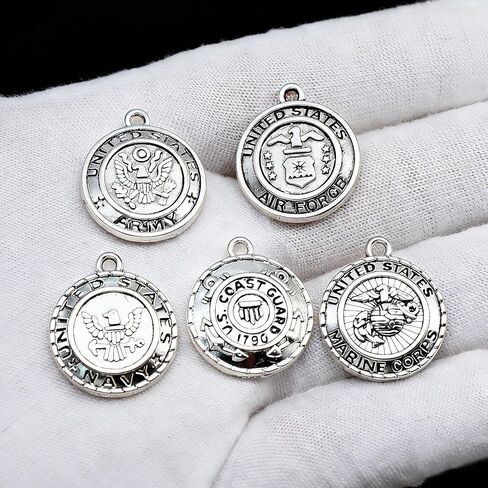 50PCS Handmade Emblem Charms - Silver Alloy Military Pendant Medallions for DIY Tags, Keychains Patriot Crafts (Navy Army Air Force Coast Guard Collection) in Saudi Arabia