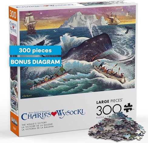 ألعاب بافالو - 300 تشارلز ويسوكي: أحجية الصور المقطوعة ذات الحجم الكبير من The Whale's Victory بأشكال أكبر - رائعة للبالغين وكبار السن والعائلة والأطفال، وسهلة الإمساك in Kuwait