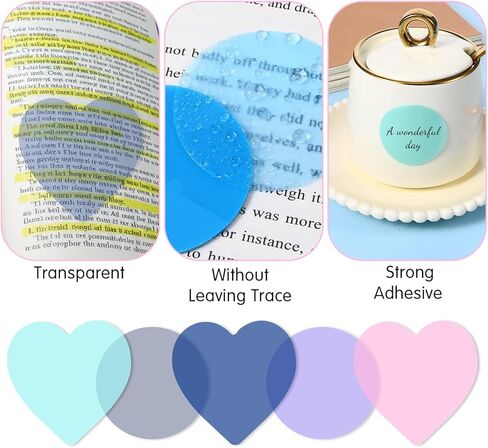 640 Sheets Cute Round Clear Sticky Tabs Transparent Sticky Notes Waterproof Clear Note Pads Bright Color Heart Strong Adhesive Post Book Markers Page Flags Stickers for Office School in Saudi Arabia