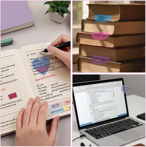 640 Sheets Cute Round Clear Sticky Tabs Transparent Sticky Notes Waterproof Clear Note Pads Bright Color Heart Strong Adhesive Post Book Markers Page Flags Stickers for Office School in Saudi Arabia