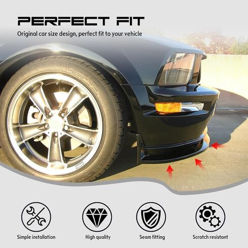 سبويلر شفة المصد الأمامي، متوافق مع 2005-2009 Ford Mustang Bullitt/GT (4.6L V8) فقط، واقي مقسم أمامي مرن من البولي يوريثين (PU) طراز CV3، أسود غير مطلي، قطعة واحدة in Kuwait