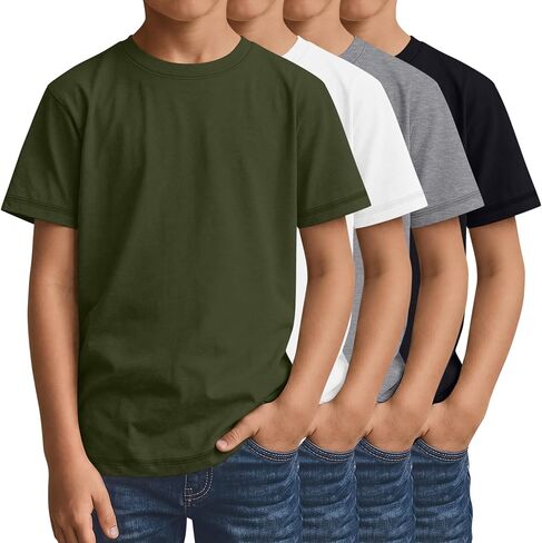 4 Pack Boys Short Sleeve T-Shirts 5-16 Years Crew Neck Layering Kids Casual Tops Basic Summer Loose Fit Shirts Tees in Saudi Arabia