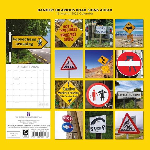 The Gifted Stationery 2026 Square Wall Calendar - 16-Month Wall Calendar & Road Sign Humor - 12x12 Grid & Stickered Layout - Preprinted Holidays Planning - 12 x 12 in, Sep 2025-Dec 2026 in Kuwait