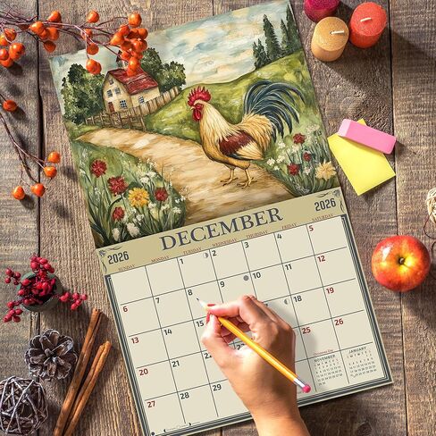 2026 Whimsical Roosters Wall Calendar 16-Month X-Large Size 14x22, Illustrated Rooster Calendar by The KING Company-Monster Calendars in Saudi Arabia