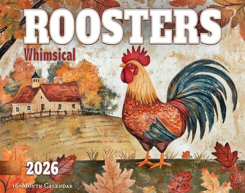 2026 Whimsical Roosters Wall Calendar 16-Month X-Large Size 14x22, Illustrated Rooster Calendar by The KING Company-Monster Calendars in Saudi Arabia