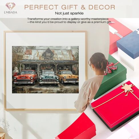 LMBADA Diamond Painting Kits for Adults Car, 5D Vintage Classic Cars Diamond Art Kits, Round Full Drill Dot Painting DIY Gem Crafts Home Wall Decor Gift 16x12 Inch in Kuwait