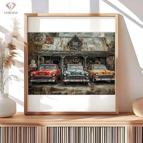 LMBADA Diamond Painting Kits for Adults Car, 5D Vintage Classic Cars Diamond Art Kits, Round Full Drill Dot Painting DIY Gem Crafts Home Wall Decor Gift 16x12 Inch in Kuwait