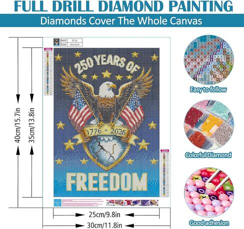 250 Years Anniversary Eagle Diamond Art Kits for Adults, 5D Diamond Painting Kits for Adults Beginners, DIY Full Round Drill Diamond Dot Painting Gem Art Kits for Adult, Home Wall Decor 11.8x15.7 Inch in Saudi Arabia