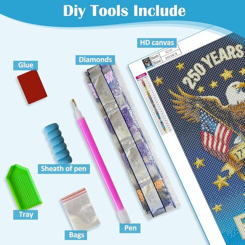 250 Years Anniversary Eagle Diamond Art Kits for Adults, 5D Diamond Painting Kits for Adults Beginners, DIY Full Round Drill Diamond Dot Painting Gem Art Kits for Adult, Home Wall Decor 11.8x15.7 Inch in Saudi Arabia