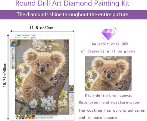 Koala 5D Diamond Painting Kit for Adults，Koala on Tree Animal Full Drill DIY Round Gem Art Diamond Art Kits Painting Crafts Ideal for Beginners and Home Wall Decor 12X16inch in Saudi Arabia