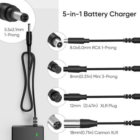 42V 2A Battery Charger 5 in 1 Plugs Power Supply Adapter for 36V Lithium Battery, DC Plug with 8mm 3 Prong /12mm 3 Prong /8mm RCA/3-Pin Male XLR Connector, Power Adaptor Supply Cord in Saudi Arabia