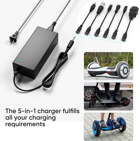 42V 2A Battery Charger 5 in 1 Plugs Power Supply Adapter for 36V Lithium Battery, DC Plug with 8mm 3 Prong /12mm 3 Prong /8mm RCA/3-Pin Male XLR Connector, Power Adaptor Supply Cord in Saudi Arabia