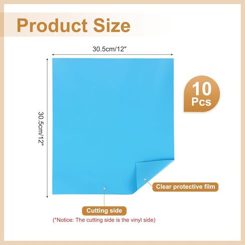 MECCANIXITY 10Pcs Adhesive Vinyl Sheets Bundle, 12" x 12" Self Adhesive Vinyl Matte Metallic Stickers for Cutting Machines Party Decoration Car Decal, Light Blue in Saudi Arabia