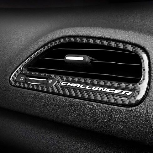 Carbon Fiber Passenger Side Air Vent Trim for Dodge Challenger 2015-2023, Right Dashboard A/C Outlet Frame Cover Interior Accessories, Black, Left Hand Drive in Kuwait