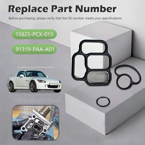 15825-PCX-015, 91319-PAA-A01 Engine Variable Valve Timing VVT VTEC Solenoid Filter Gasket Cover Set Compatible with Honda S2000 2000-2009 L4 2.0L 2.2L in Kuwait
