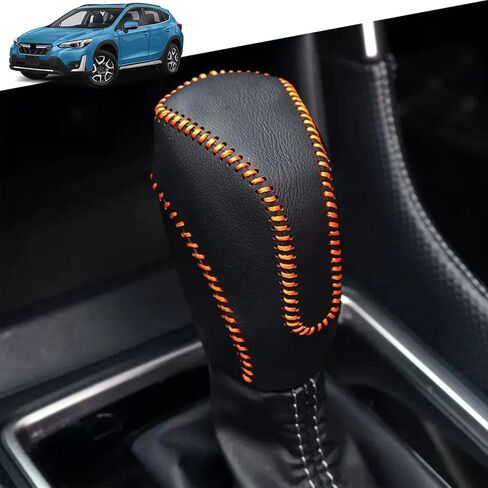غطاء مقابض سيارة من الجلد الأصلي لسيارة Subaru Crosstrek XV Forester 2018-2023/Impreza 2017-2023 غطاء حماية للملحقات الداخلية (جلد أسود + غرز برتقالية) in Kuwait
