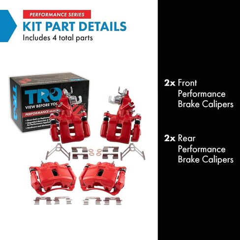 TRQ Front and Rear Brake Caliper Set Performance Coated Brackets Compatible with 2003-2007 Honda Accord in Kuwait
