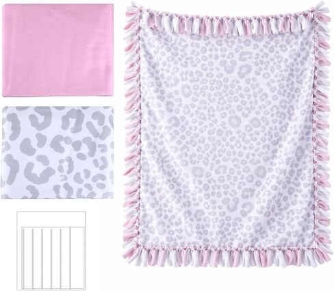 HunnmingRe 3 Pcs DIY Tie Blankets Fleece Kit No Sew Blanket Kit Include 50x60 Inch No Sew Fleece Fabric and Ruler Template DIY Throw Making for Bed Couch(Strawberry Leopard) in Kuwait