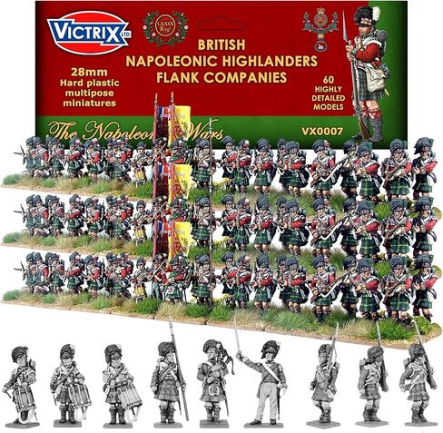 Wargames Delivered - Victrix British Napoleonic Highlander Flank Companies Set with Bonus Miniature STL Download - 60 Detailed 28mm Miniatures with Highland Bonnets for Napoleonic Wargaming Dioramas in Kuwait