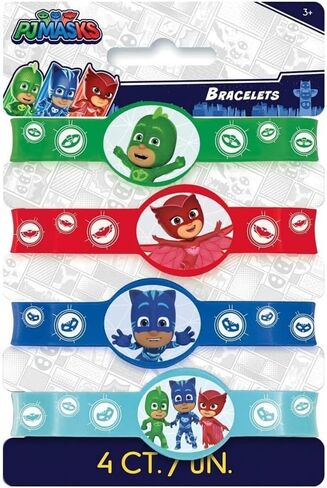 Unique Assorted Colors PJ Masks Stretchy Bracelets (4 Count) - Fun & Durable, Perfect Party Favors for Superhero Fans in Kuwait