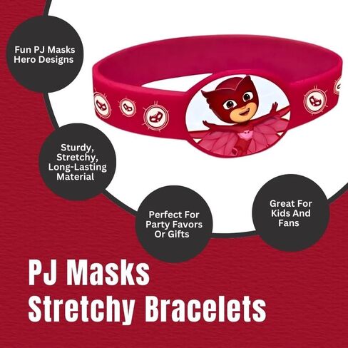 Unique Assorted Colors PJ Masks Stretchy Bracelets (4 Count) - Fun & Durable, Perfect Party Favors for Superhero Fans in Kuwait