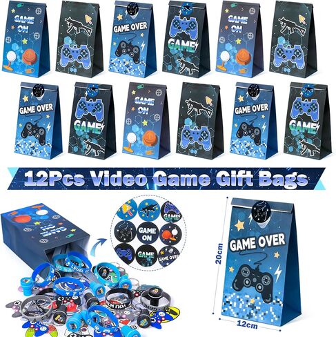 124Pcs Video Game Party Favors Gamer Birthday Supplies - Controller Straw Paper Bag Stamper Bracelet Glow Sticker Keychain Vinyl Sticker Pinata Filler Goodie Stuffer Boy Kids Game On Gaming Decor in Saudi Arabia