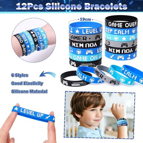124Pcs Video Game Party Favors Gamer Birthday Supplies - Controller Straw Paper Bag Stamper Bracelet Glow Sticker Keychain Vinyl Sticker Pinata Filler Goodie Stuffer Boy Kids Game On Gaming Decor in Saudi Arabia