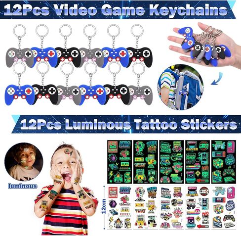 124Pcs Video Game Party Favors Gamer Birthday Supplies - Controller Straw Paper Bag Stamper Bracelet Glow Sticker Keychain Vinyl Sticker Pinata Filler Goodie Stuffer Boy Kids Game On Gaming Decor in Saudi Arabia