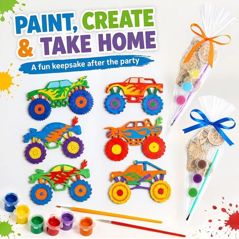 12 Pack Monster Truck Party Favors for Kids, DIY Wooden Truck Painting Kit, Monster Jam Birthday Decorations Supplies, Goodie Bag Stuffers Pinata Filler Gifts in Saudi Arabia